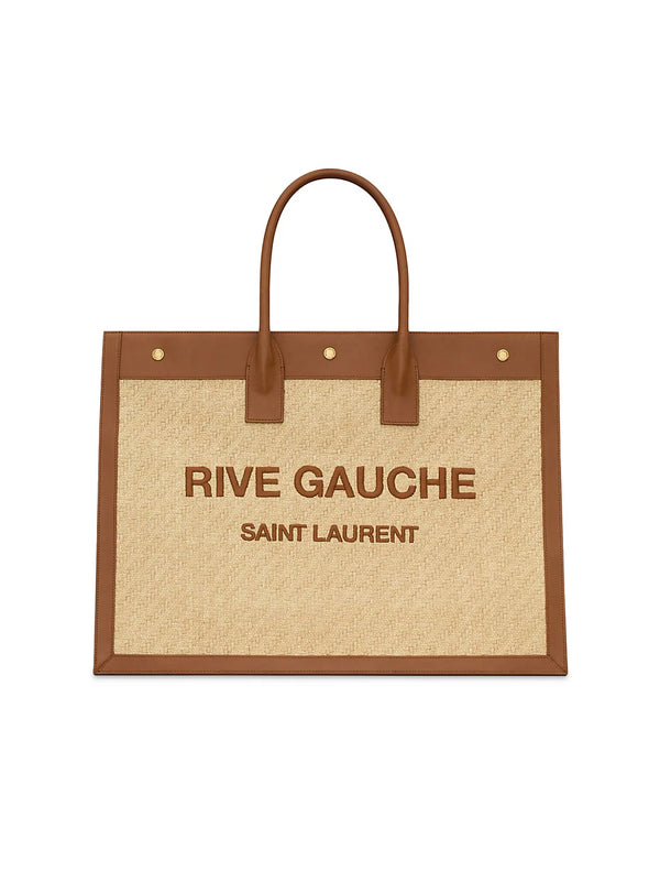 Saint Laurent Rive Gauche Logo Print Large Tote Bag in Beige Canvas Cloth  ref.989442 - Joli Closet