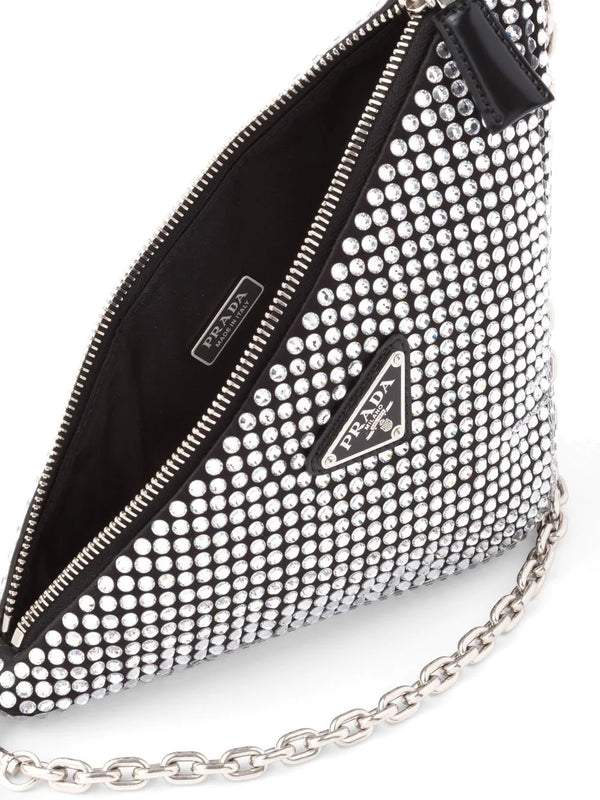 Prada crystal embellished triangle bag Black Satin ref.952206 - Joli Closet