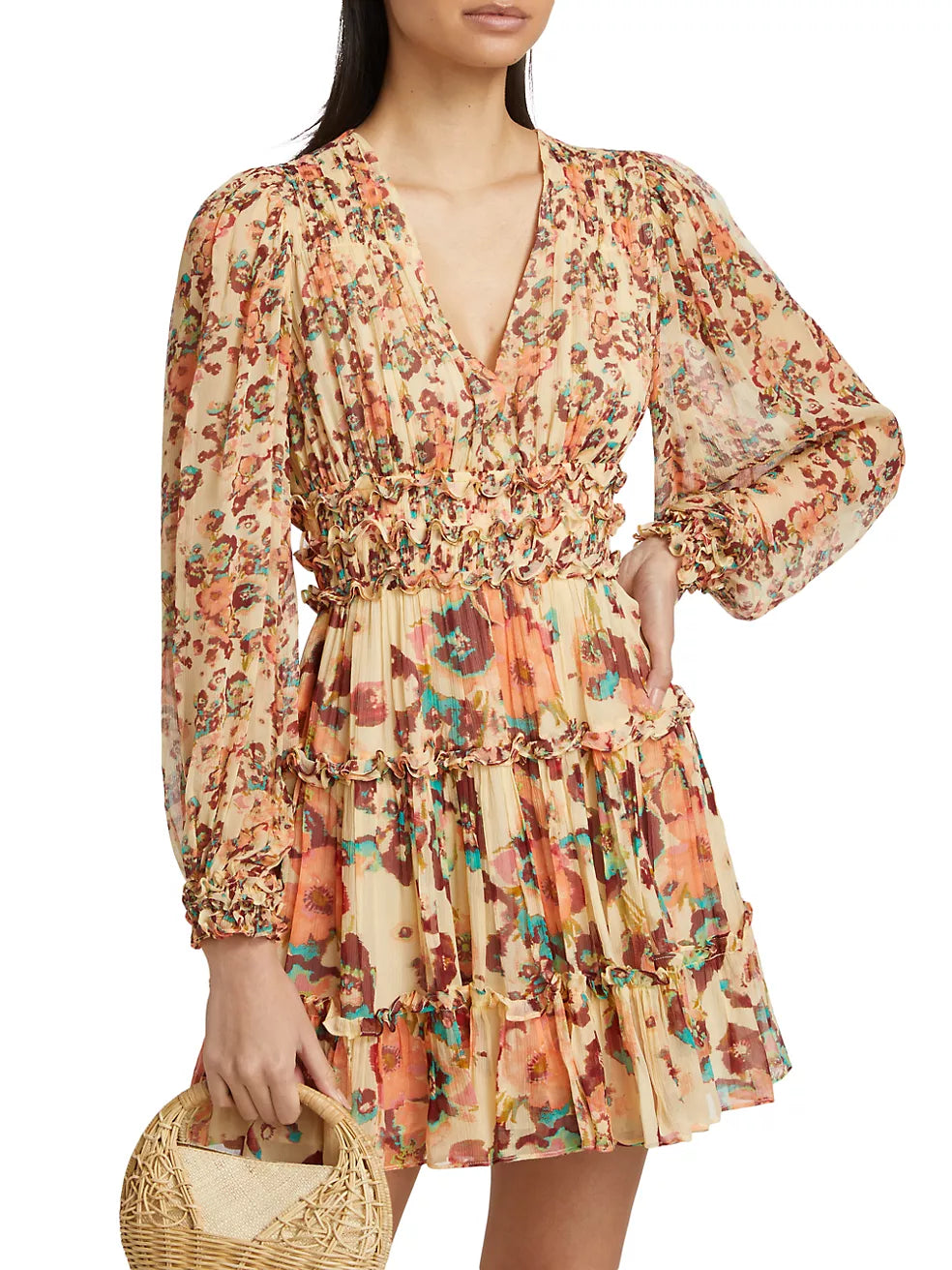 Ulla Johnson  Lya Watercolor Floral Crinkle Chiffon Dress