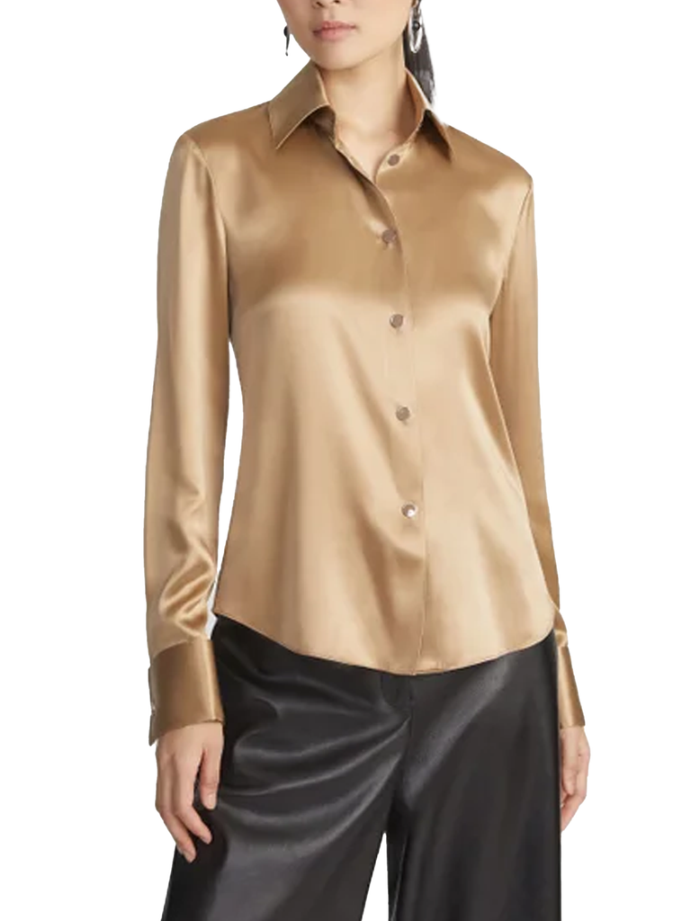 LAFAYETTE 148 NWOT Size S Gold Bryon Metallic Blouse Tie sale Neck Scalloped Cuff