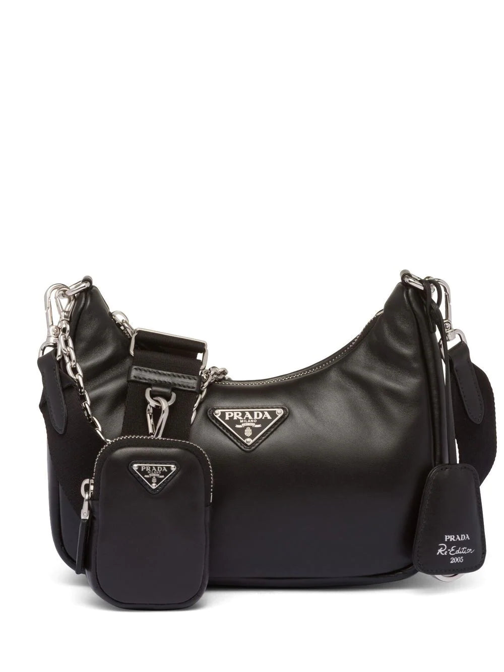 Prada Logo-plaque Chain-linked Mini Crossbody Bag in Black