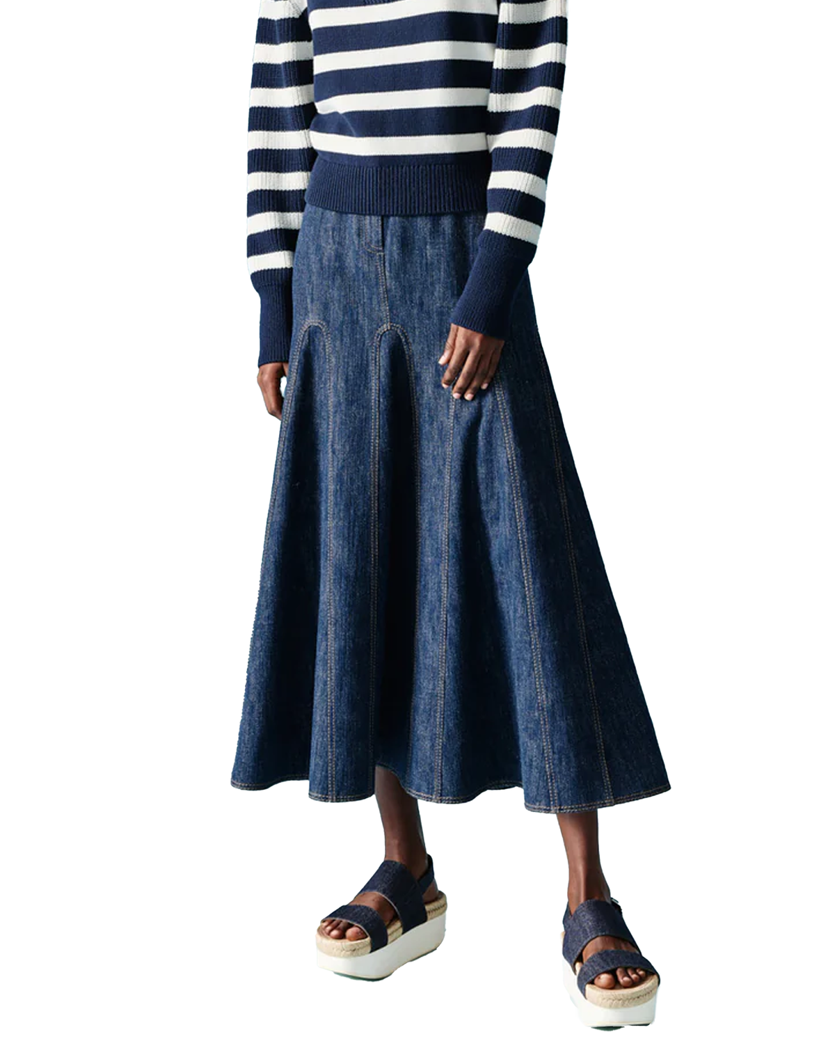 AKRIS punto Pleated Denim Midi Skirt