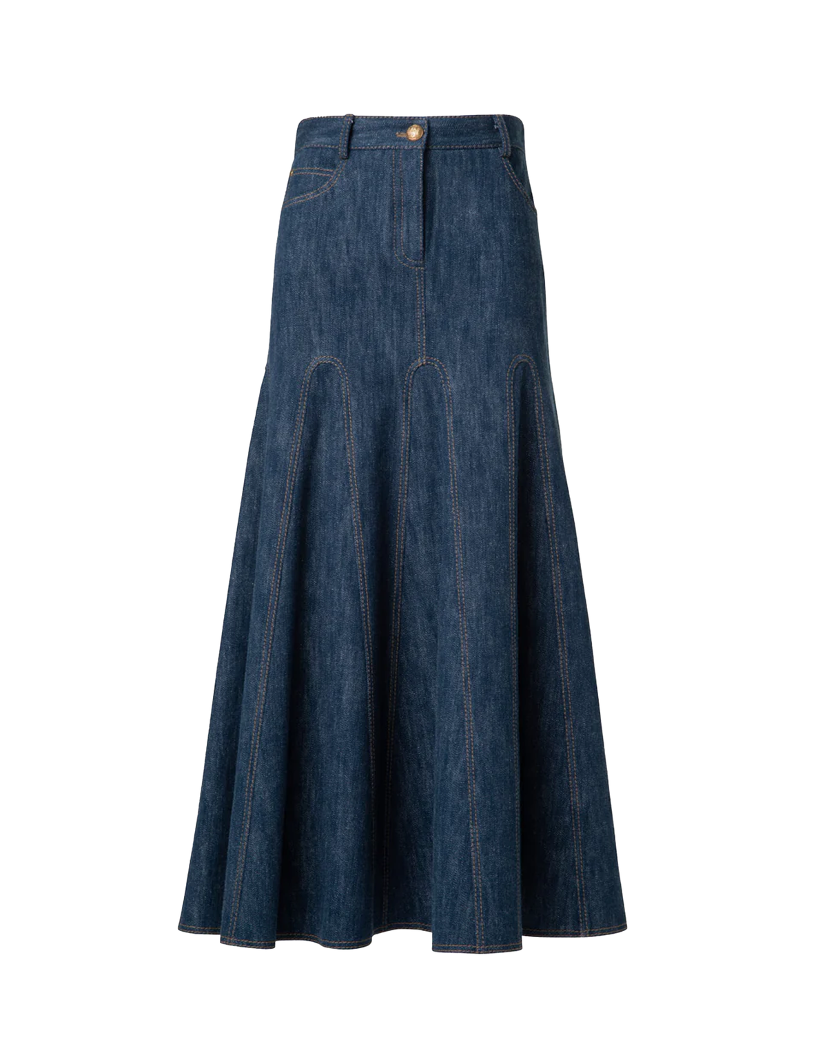 AKRIS punto Pleated Denim Midi Skirt