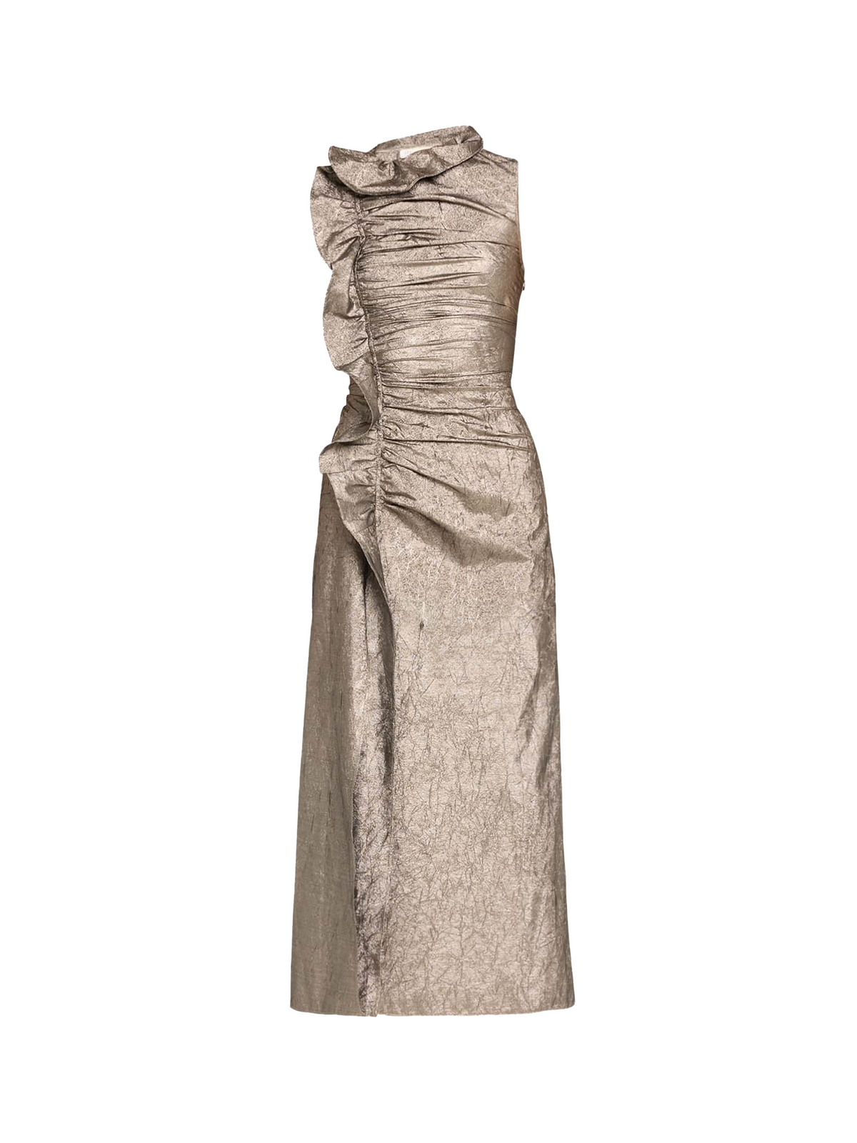 Ulla Johnson Demetra Metallic Ruffle Sleeveless Midi Dress