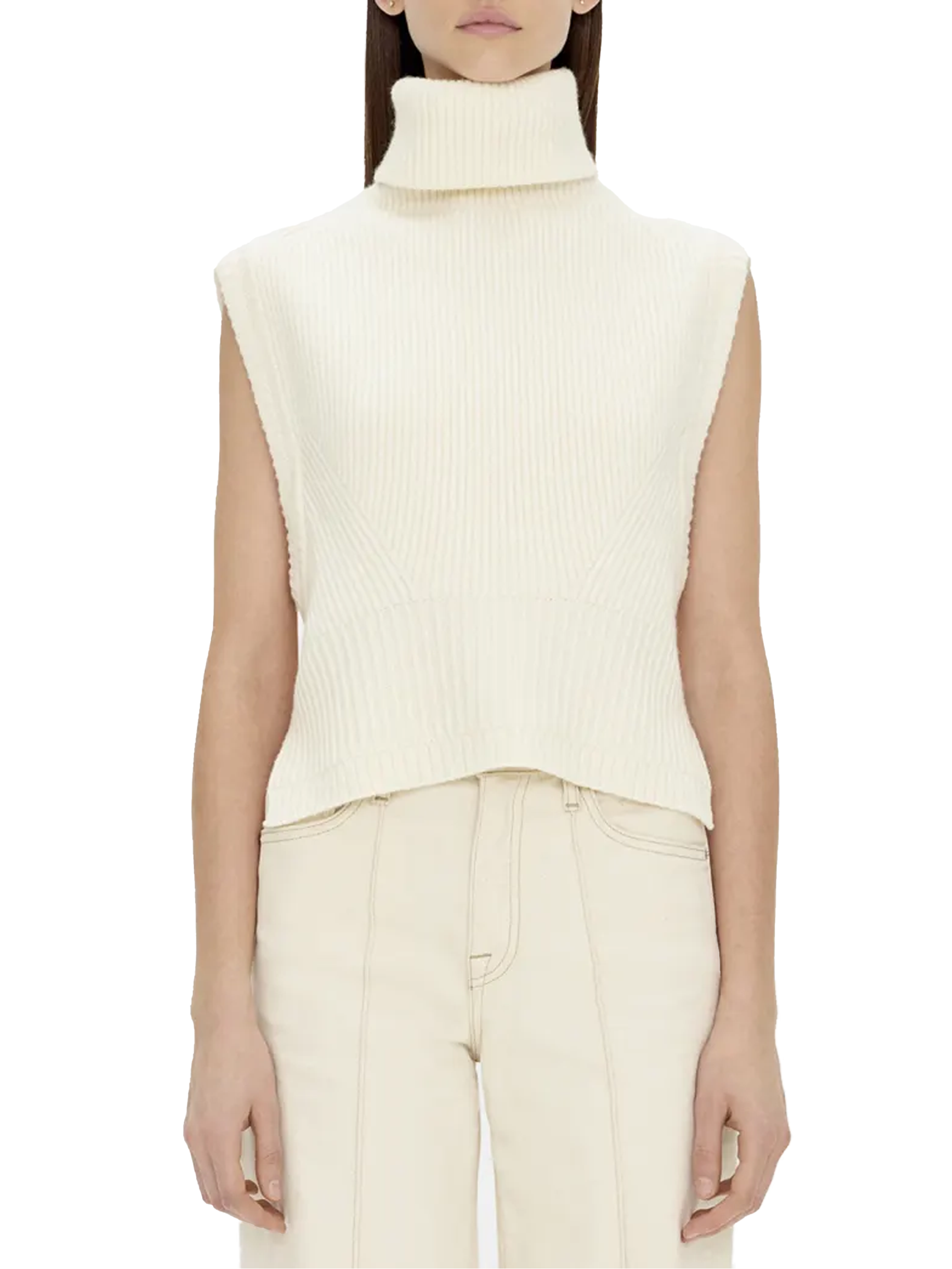 SIMKHAI Maple Wool & Cashmere Sleeveless Turtleneck Top