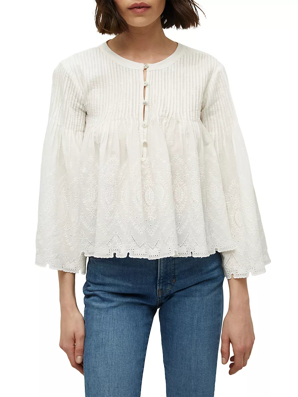 Veronica Beard  Quimby Cotton Embroidered Blouse