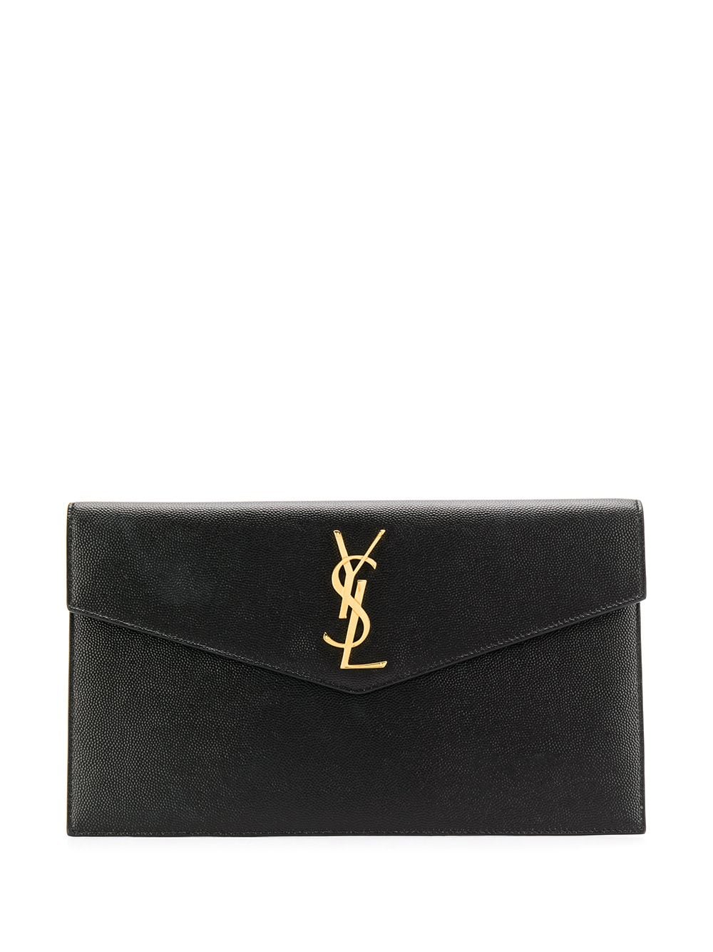 Beige YSL-monogram quilted-leather clutch bag, Saint Laurent