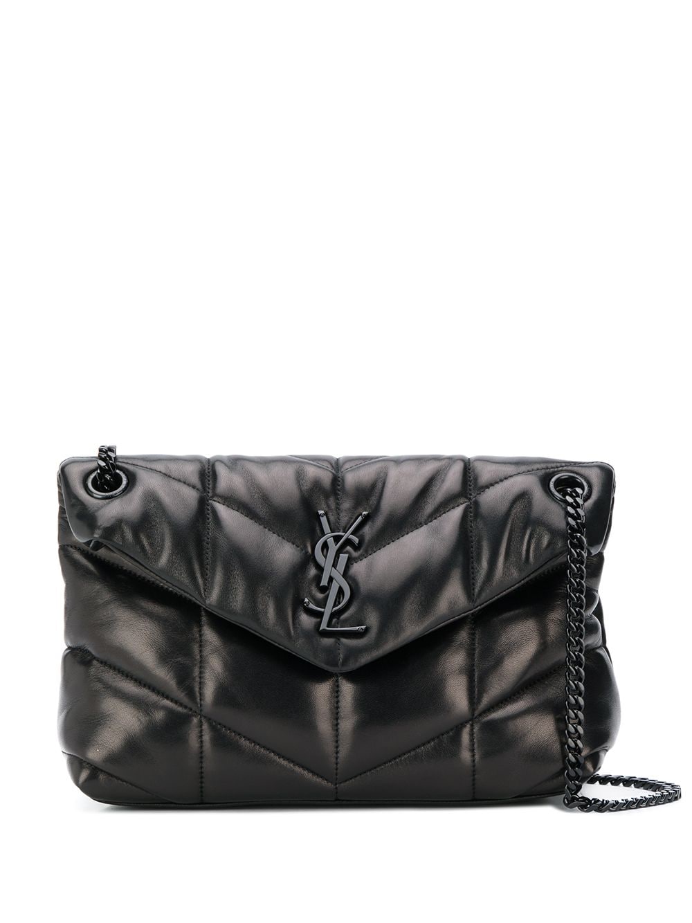 Black Puffer YSL-logo padded leather pouch, Saint Laurent