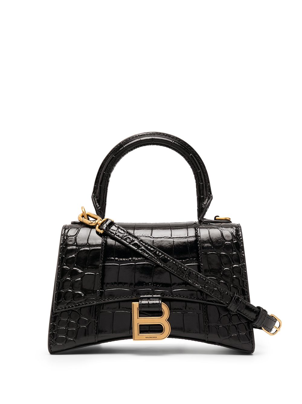 Beige Hourglass S crocodile-effect leather bag, Balenciaga
