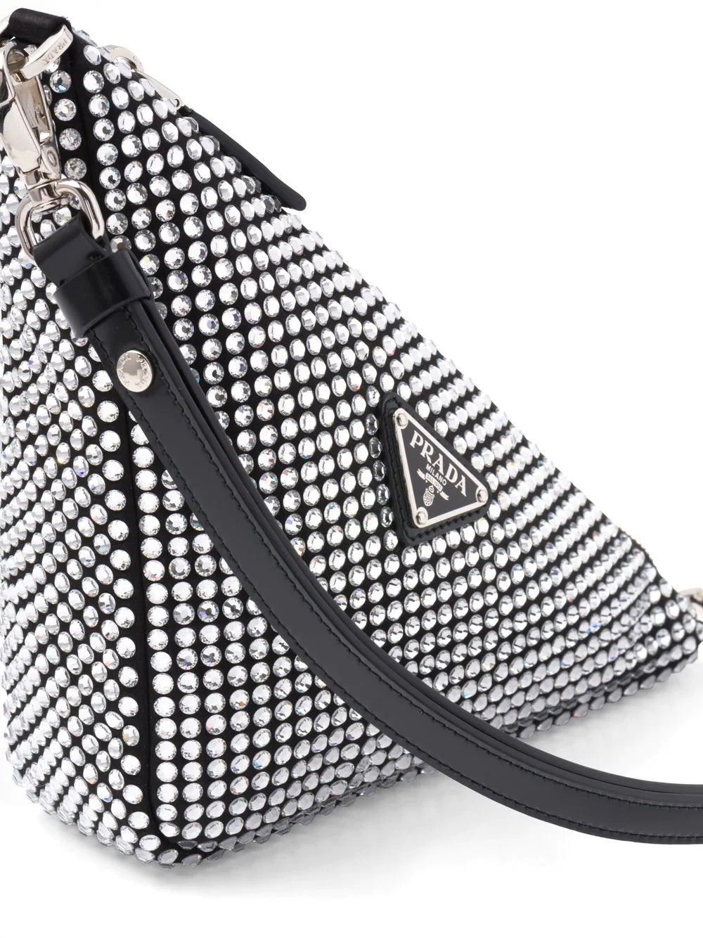 Prada Mini Triangle Crystal-embellished Crossbody Bag - Black