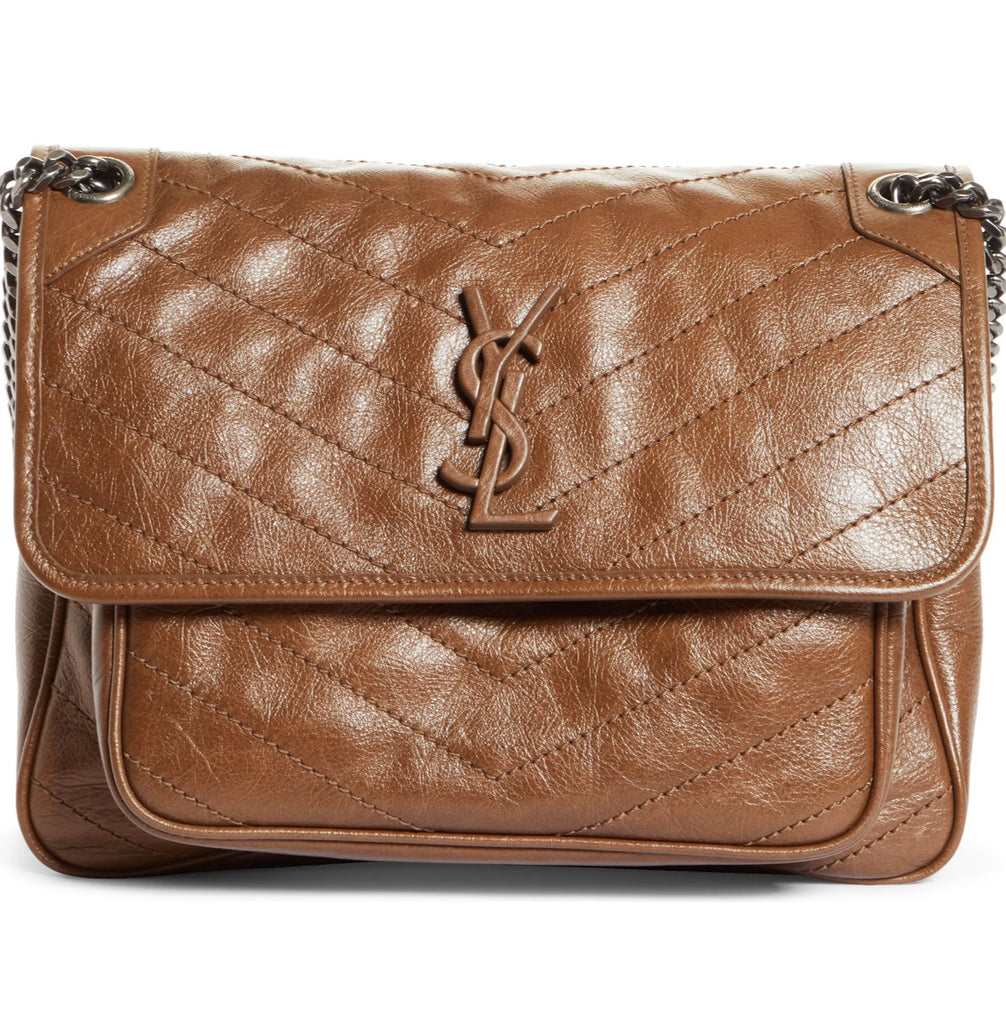 Niki medium crinkled glossed-leather shoulder bag