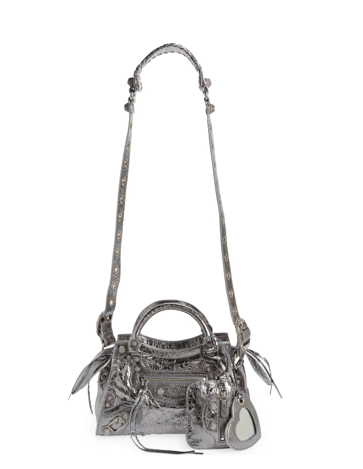 Hourglass quilted metallic crinkled-leather shoulder bag